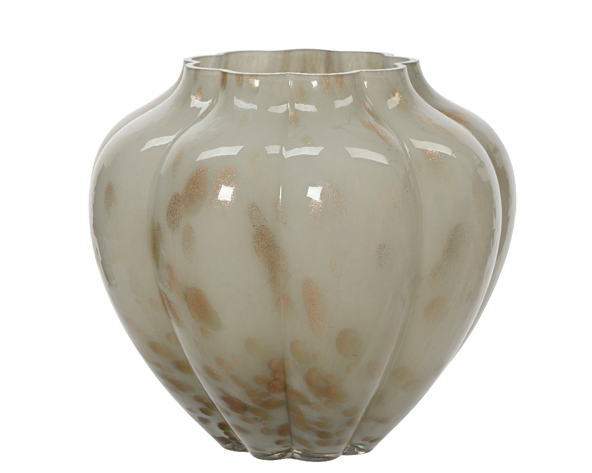 Light grey glass vase with burnished metallic shimmer paint strokes