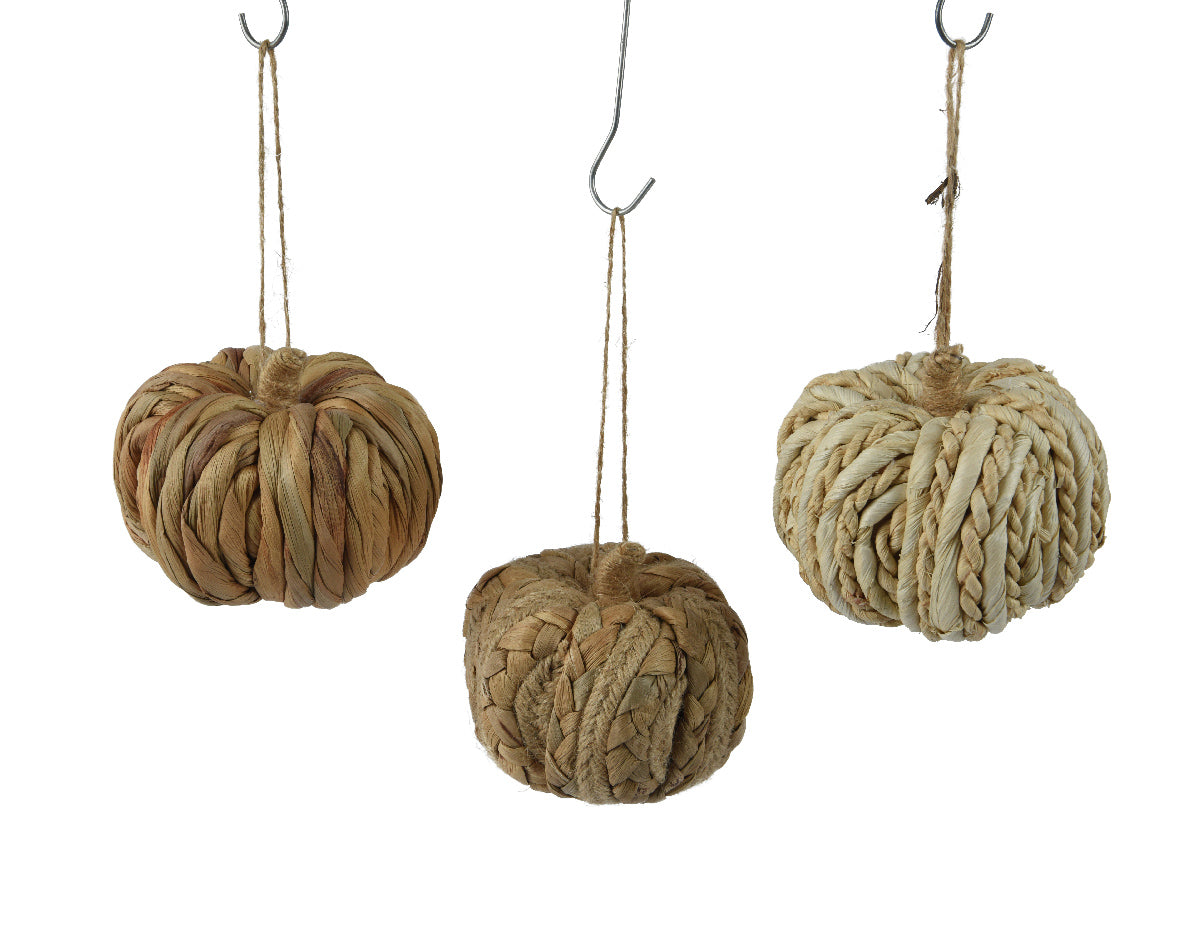 Weaved waterhyacinth hanging pumpkin decs (3 Styles)