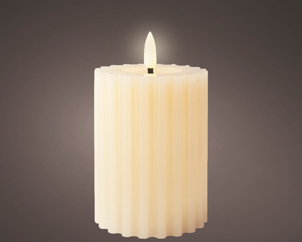 LED wick cream ribbed candle (12.5cmH)