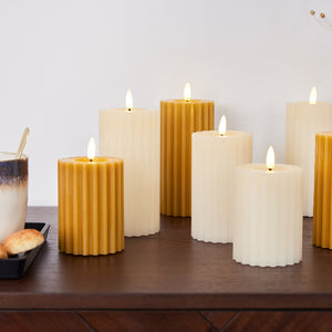 LED wick cream ribbed candle (14.5cmH)