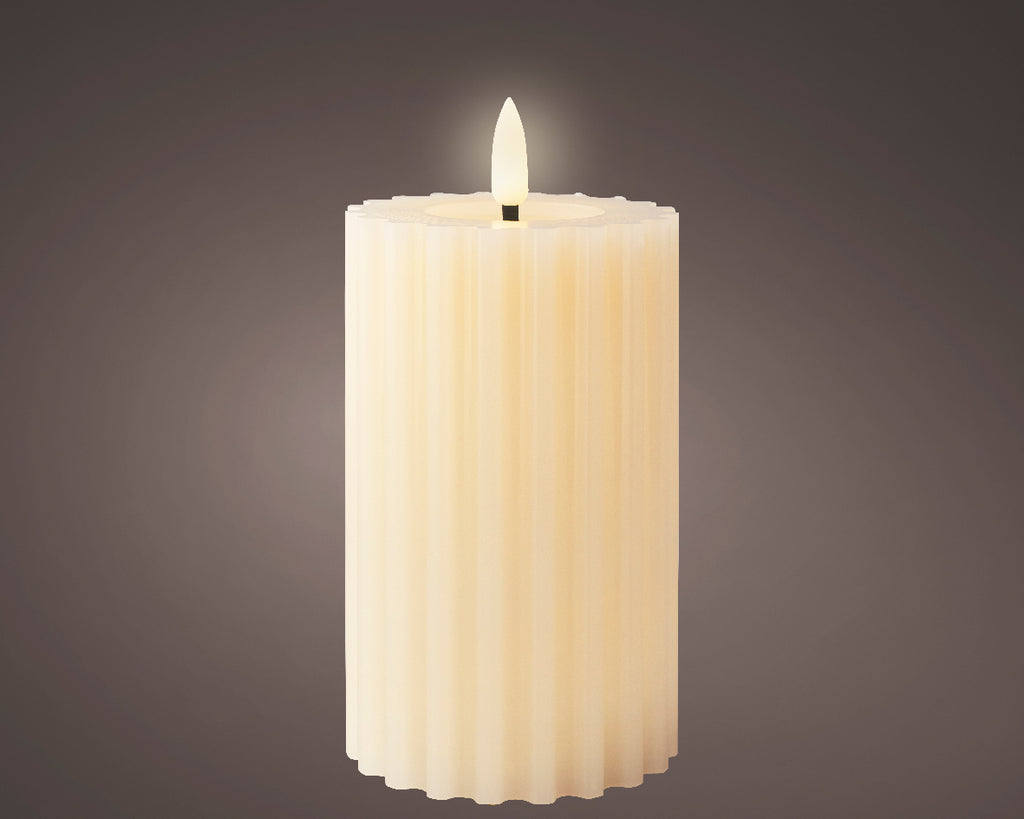 LED wick cream ribbed candle (17.5cmH)