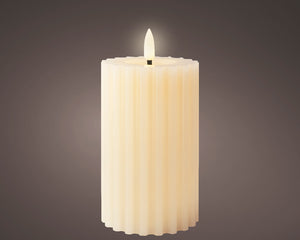 LED wick cream ribbed candle (14.5cmH)