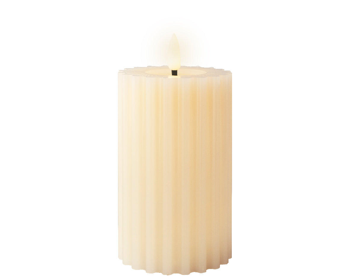 LED wick cream ribbed candle (14.5cmH)