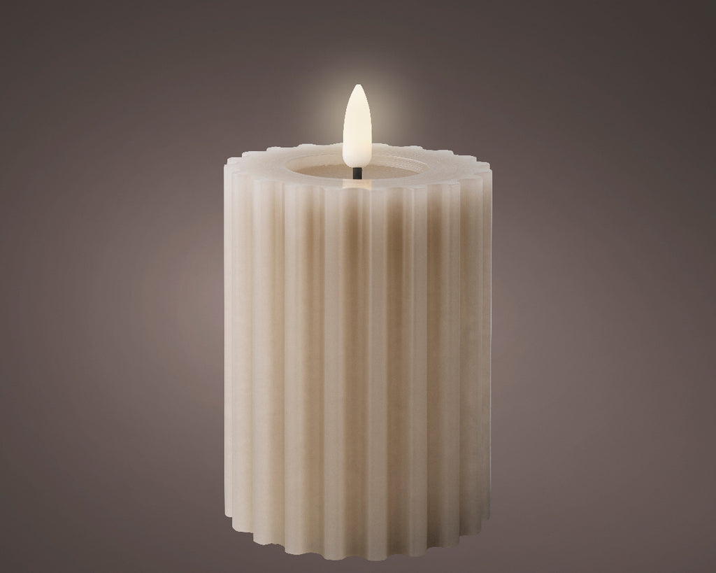 LED wick light grey ribbed candle (14.5cmH)