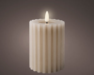 LED wick light grey ribbed candle (12.5cmH)