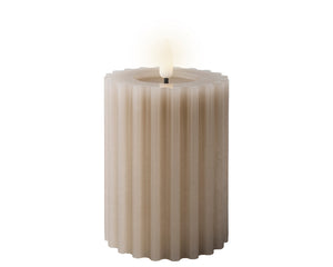 LED wick light grey ribbed candle (12.5cmH)