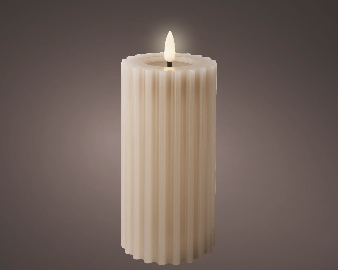 LED wick light grey ribbed candle (17.5cmH)