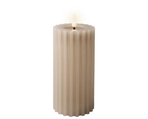 LED wick light grey ribbed candle (17.5cmH)