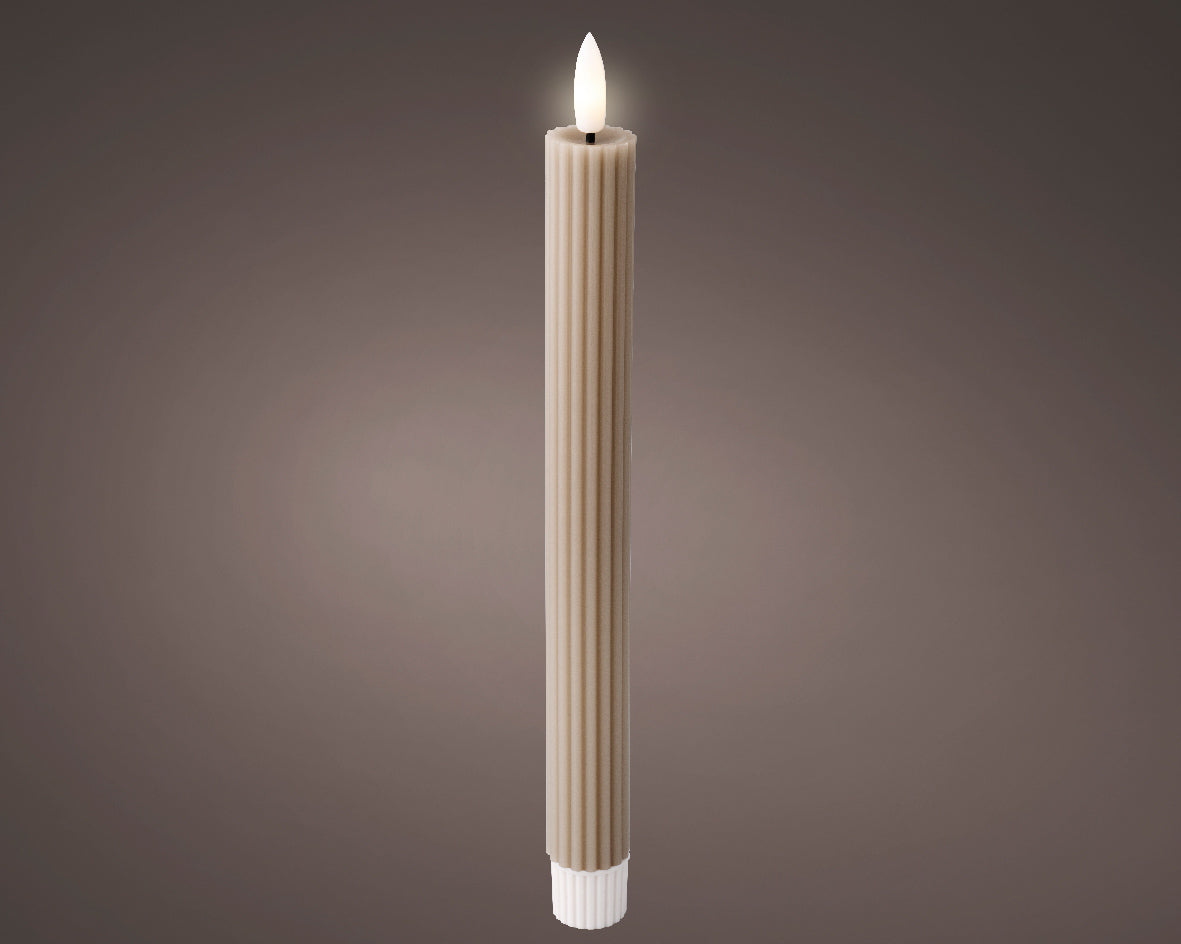 LED wick light grey ribbed dinner candle (24.5cmH)