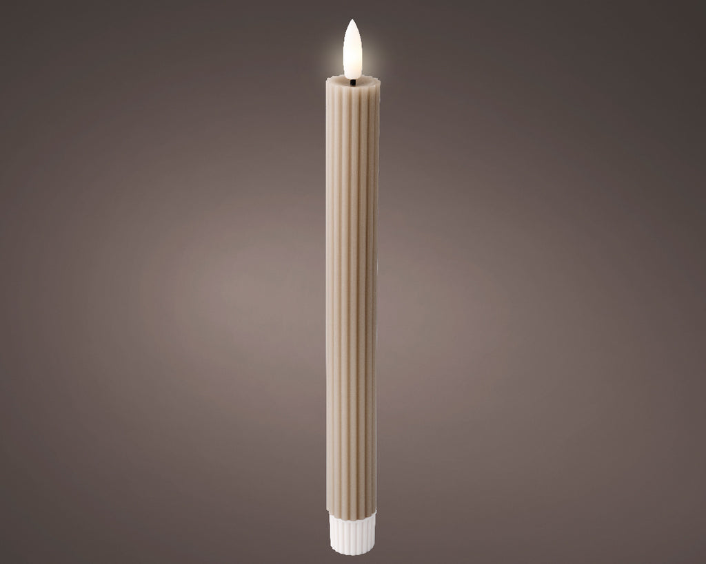 LED wick light grey ribbed dinner candle (24.5cmH)