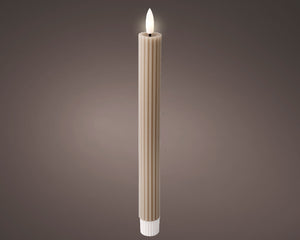 LED wick light grey ribbed dinner candle (24.5cmH)