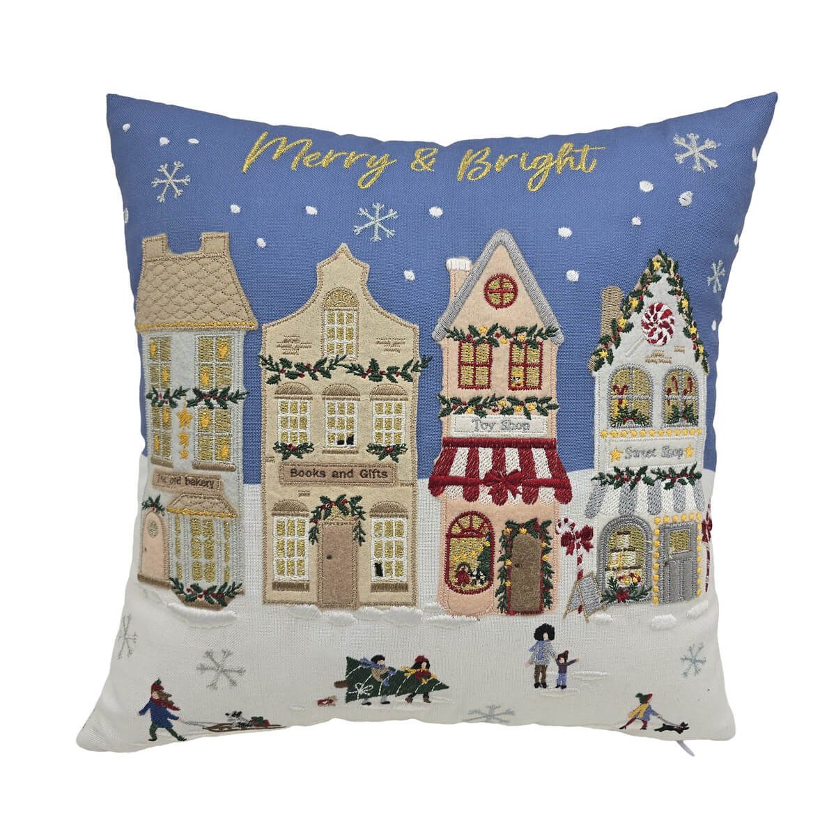 Christmas market scene fabric cushion