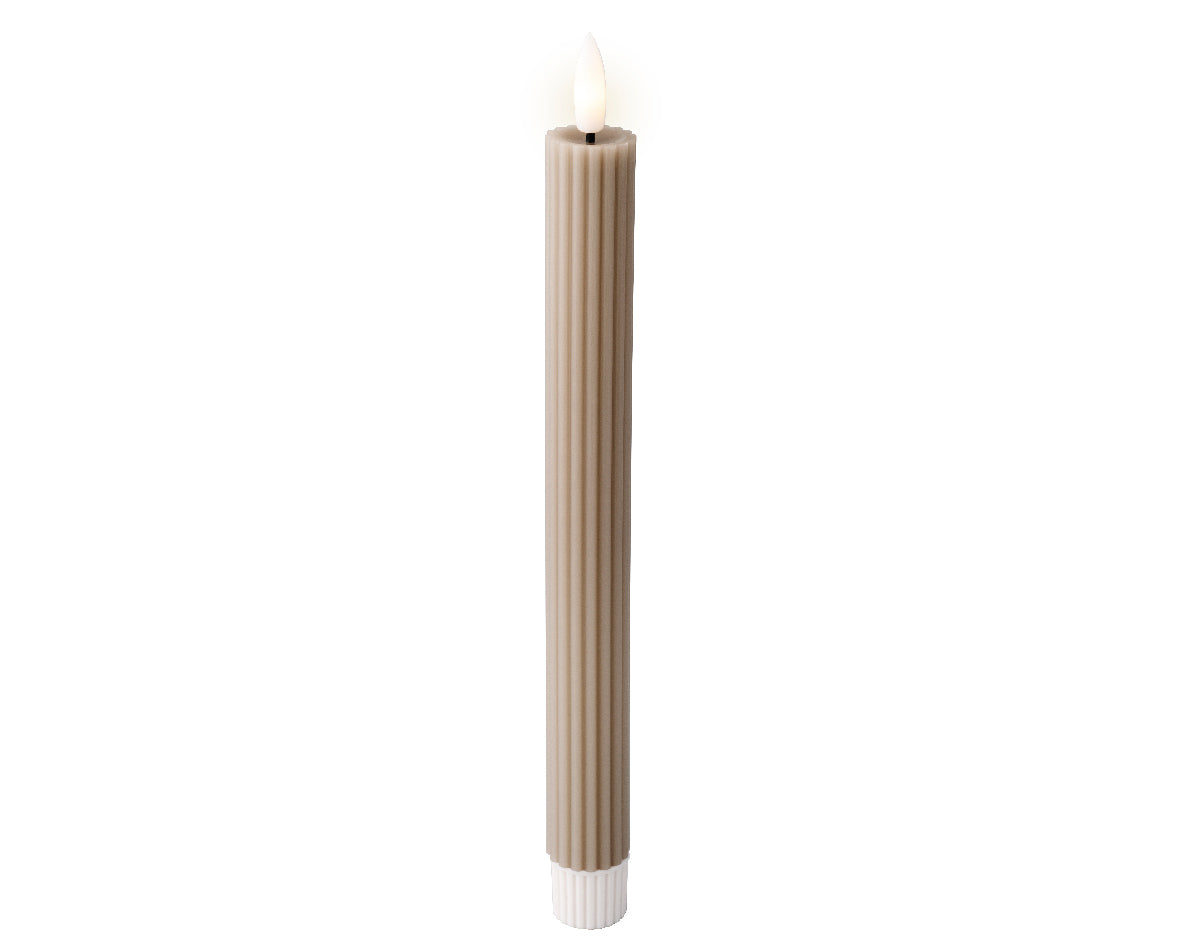 LED wick light grey ribbed dinner candle (24.5cmH)