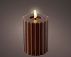 Chocolate ribbed LED pillar candle (12.5cmH)