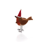 Wool handmade standing robin with Santa hat