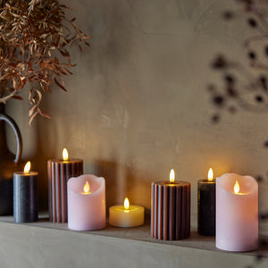 Chocolate ribbed LED pillar candle (14.5cmH)