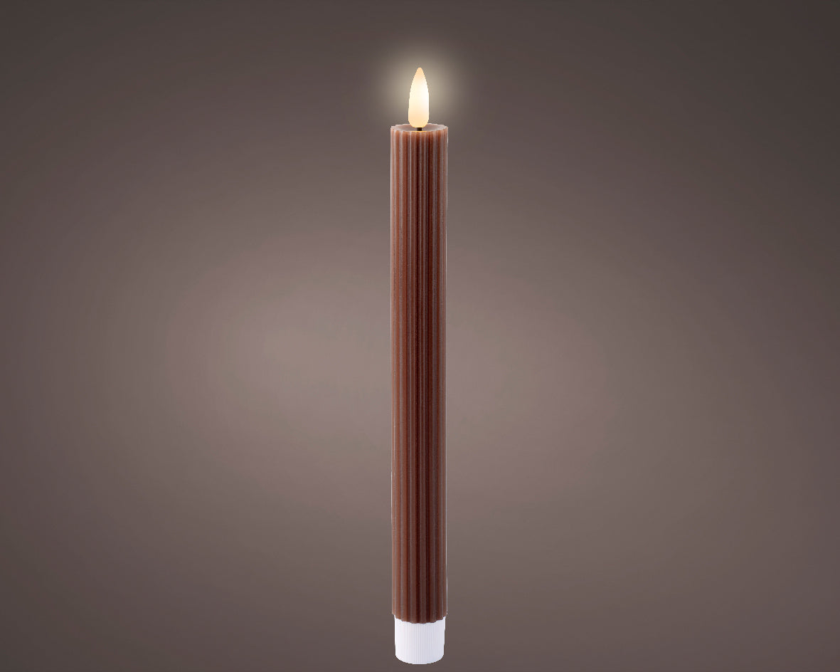 LED wick chocolate ribbed dinner candle (24.5cmH)