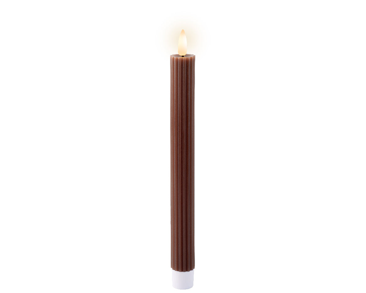 LED wick chocolate ribbed dinner candle (24.5cmH)