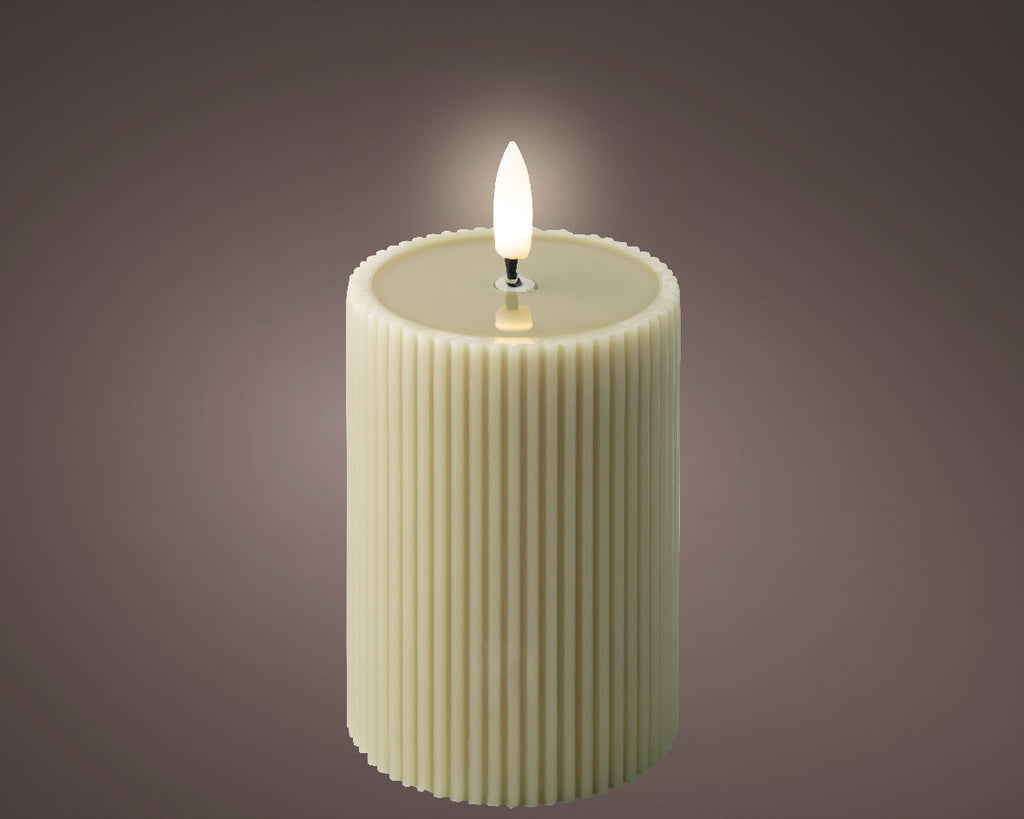 Sage green LED wick ribbed candle (18cmH)