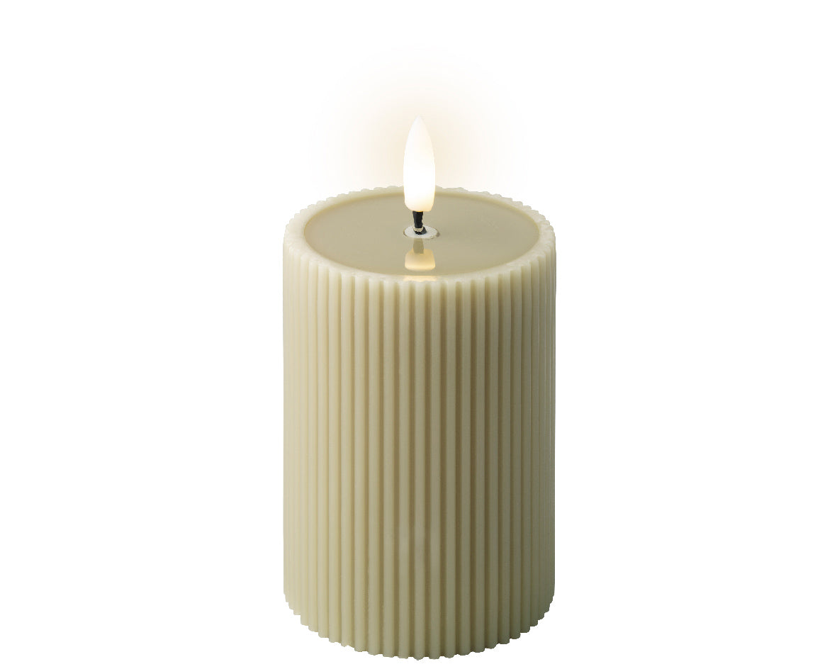 Sage green LED wick ribbed candle (18cmH)