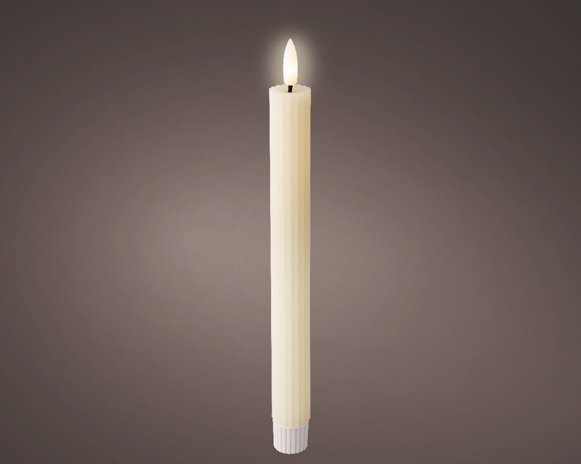 LED wick cream ribbed dinner candle (24.5cmH)