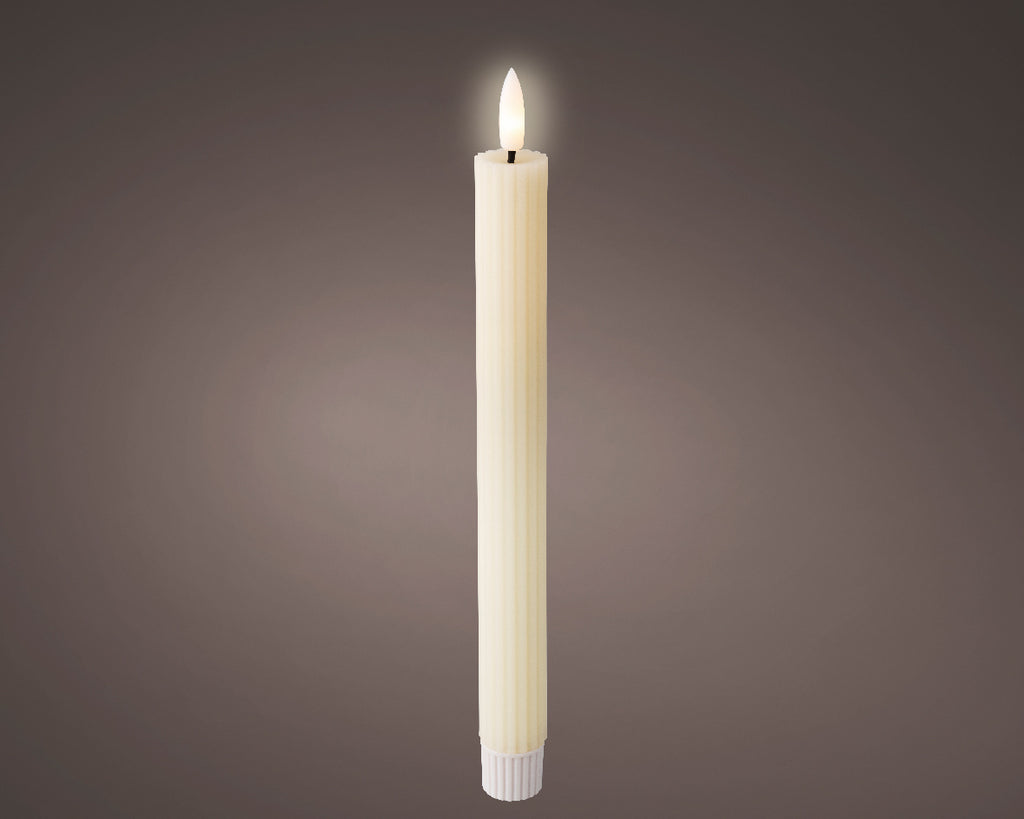 LED wick cream ribbed dinner candle (24.5cmH)