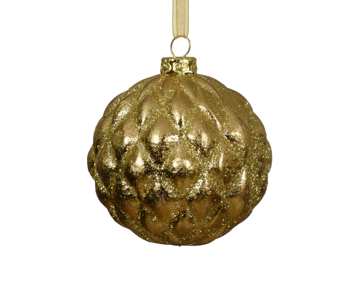 Gold glitter diamond pattern shatterproof bauble