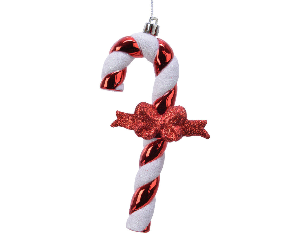 Glittered candy cane with bow hanging dec