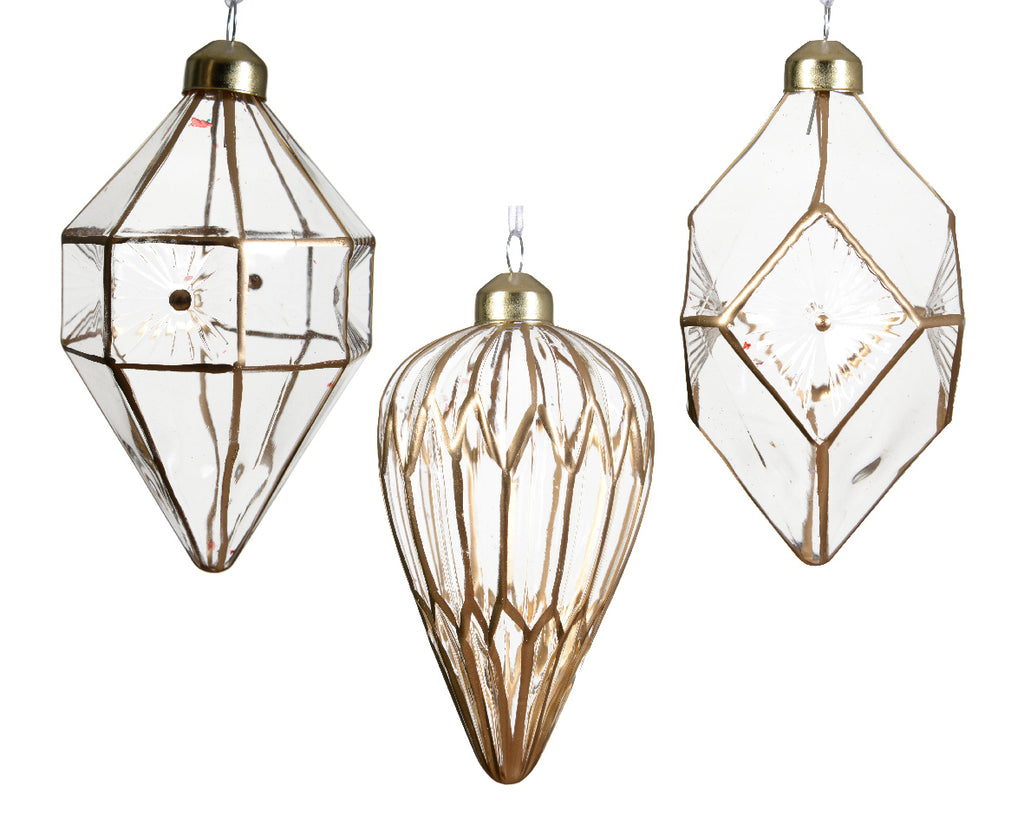 Glass ornament hanging dec with gold line detail (3 Styles)