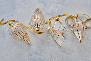 Glass ornament hanging dec with gold line detail (3 Styles)