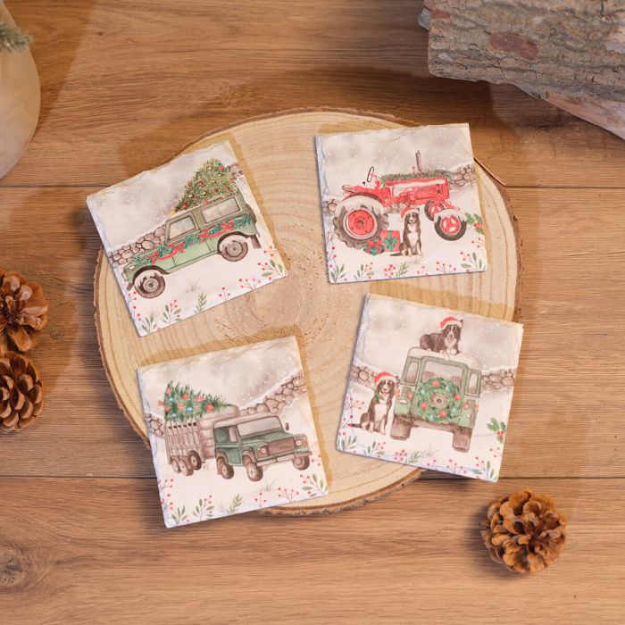 Christmas farm landy & tractor coasters
