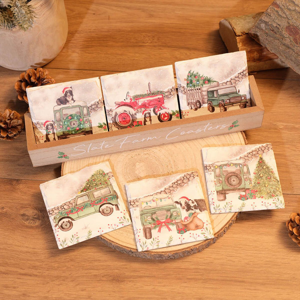 Christmas farm landy & tractor coasters