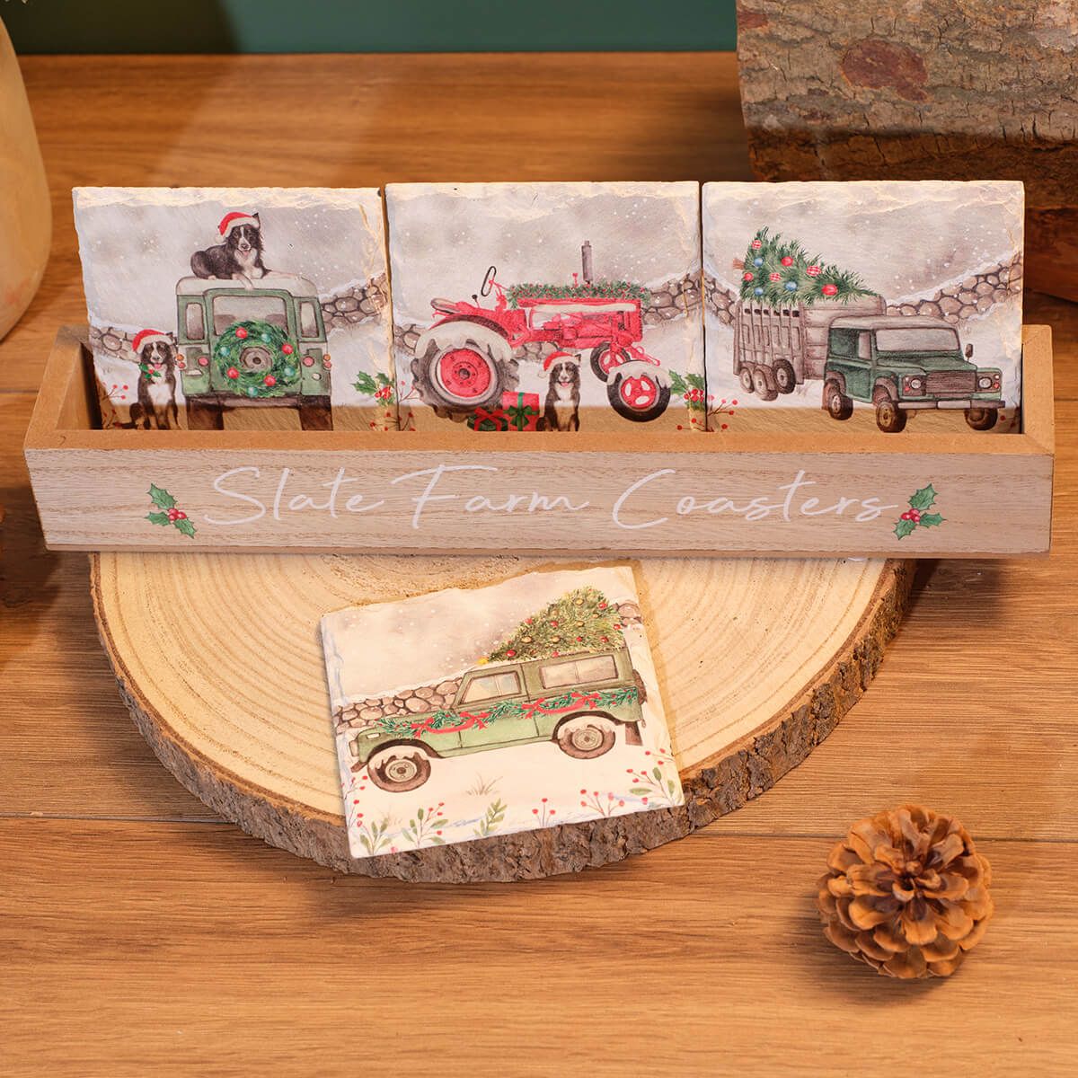 Christmas farm landy & tractor coasters