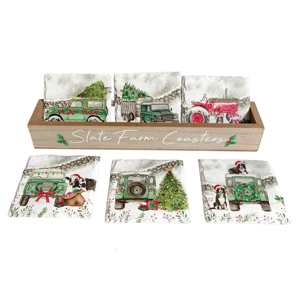Christmas farm landy & tractor coasters