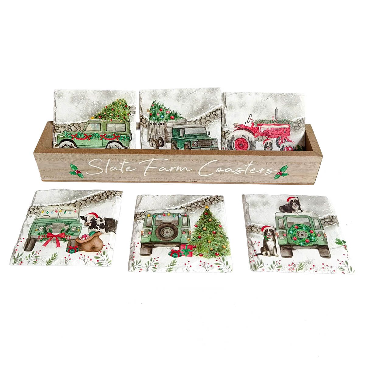 Christmas farm landy & tractor coasters