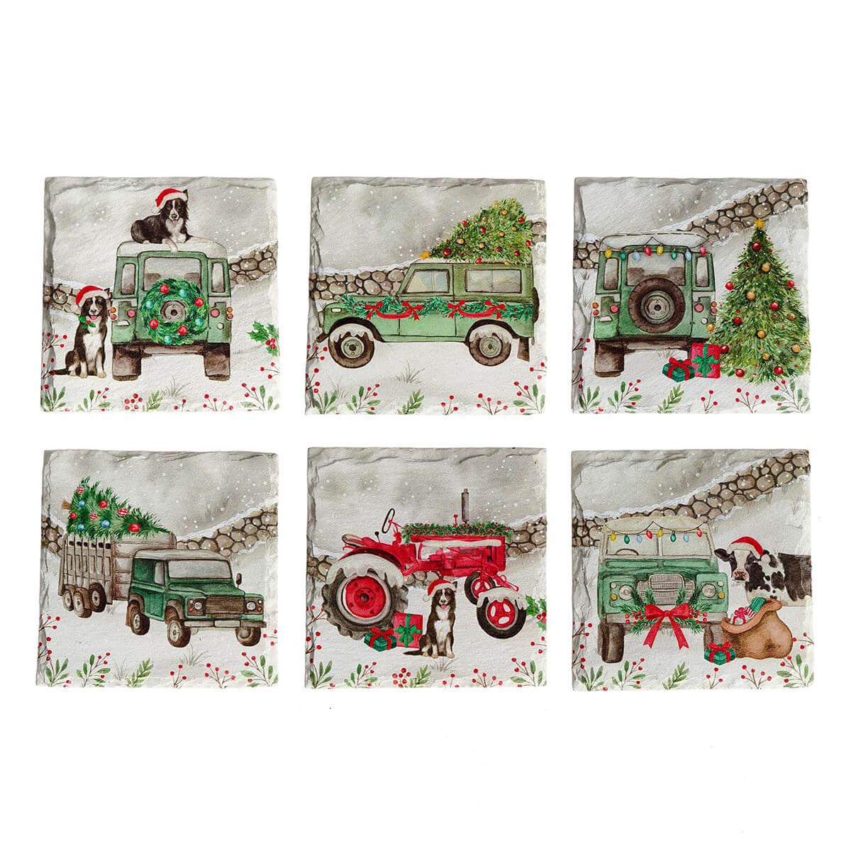 Christmas farm landy & tractor coasters
