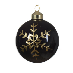 Glossy black and gold snowflake glass baubles (4 Styles)