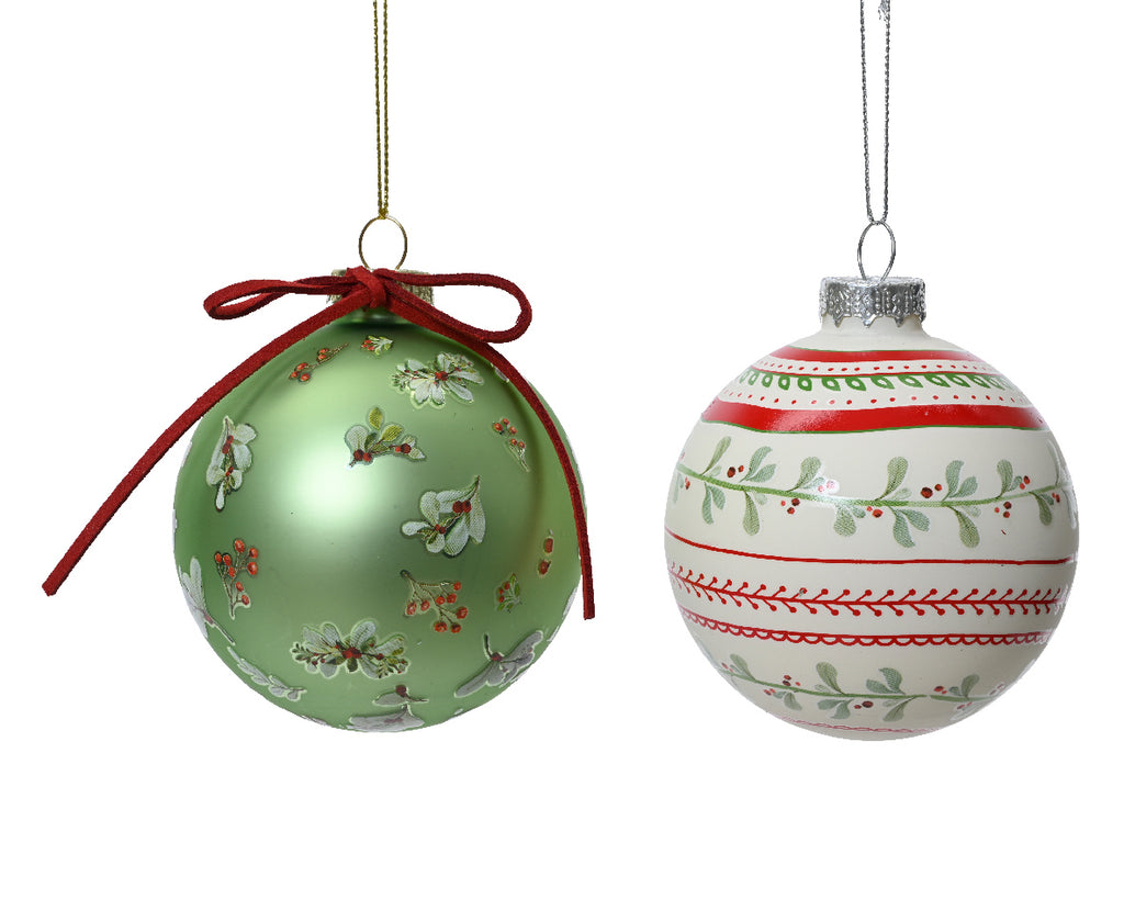 Kitsch holly printed glass bauble packs (2 Styles)