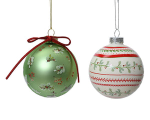 Kitsch holly printed glass bauble packs (2 Styles)