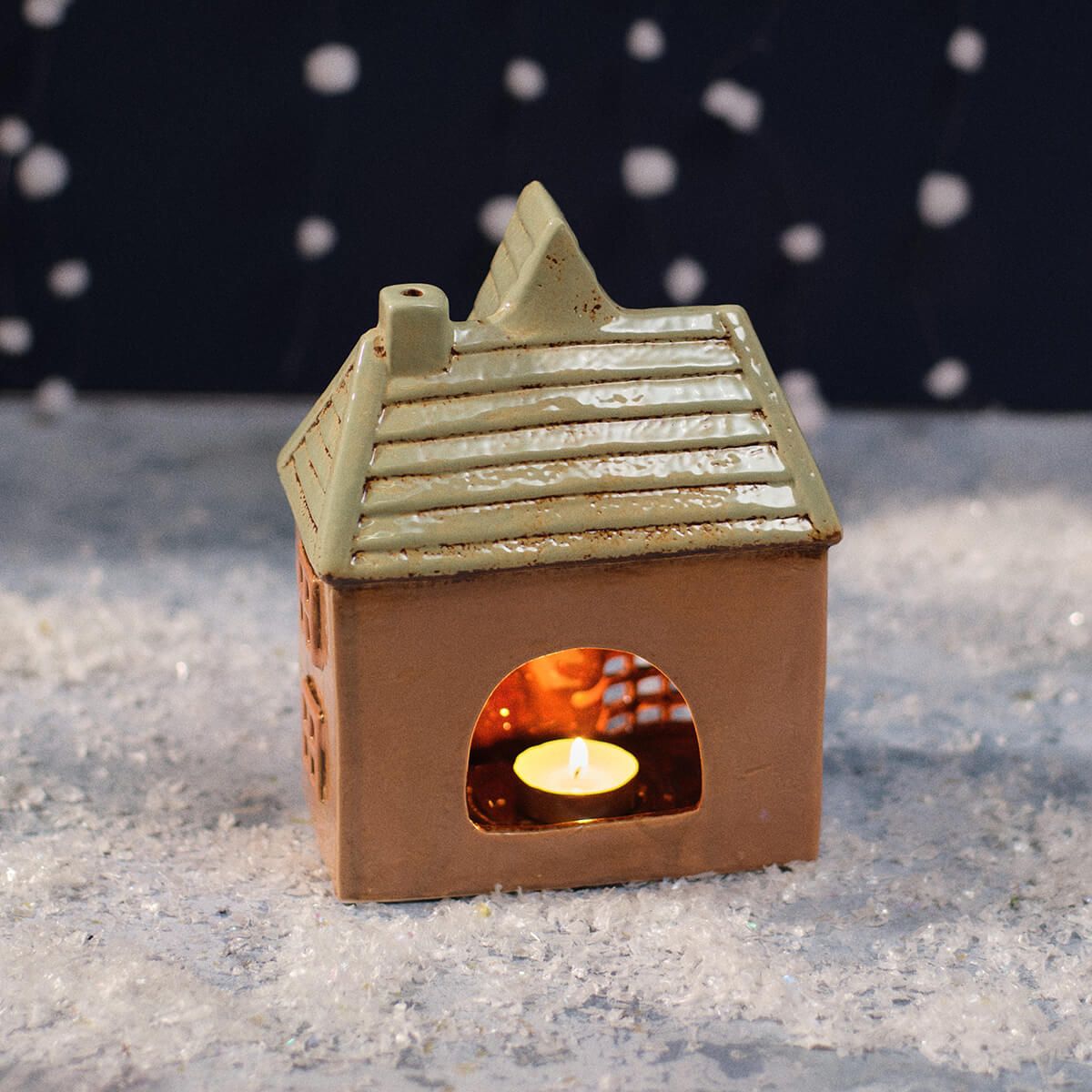 Christmas market stoneware toy shop tealight house