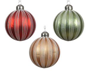 Traditional glass bauble with white line ribbed detail (3 Styles)