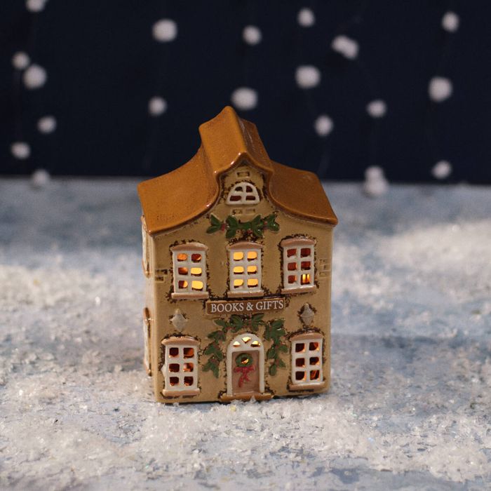 Christmas market stoneware books & gifts shop tealight house