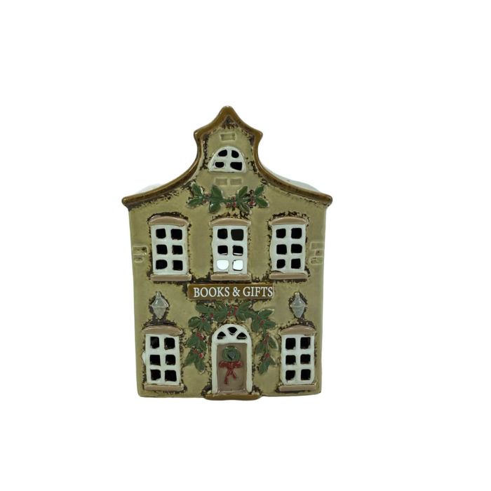 Christmas market stoneware books & gifts shop tealight house