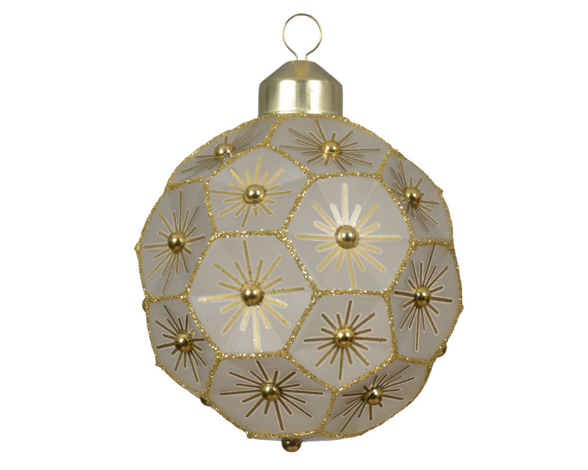 Glass iris finish with hexagonal design hanging bauble