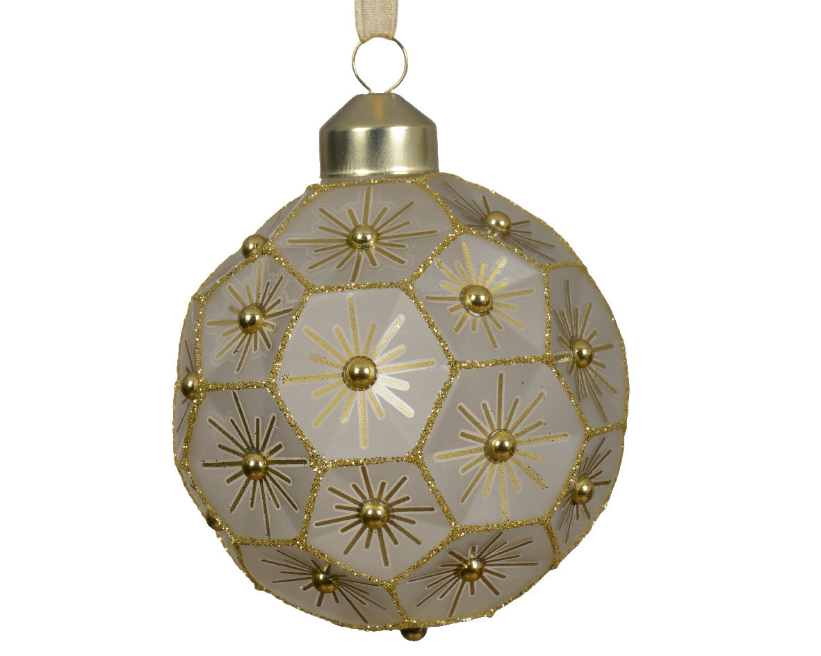 Glass iris finish with hexagonal design hanging bauble