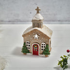 Holly cottage stoneware church tealight holder