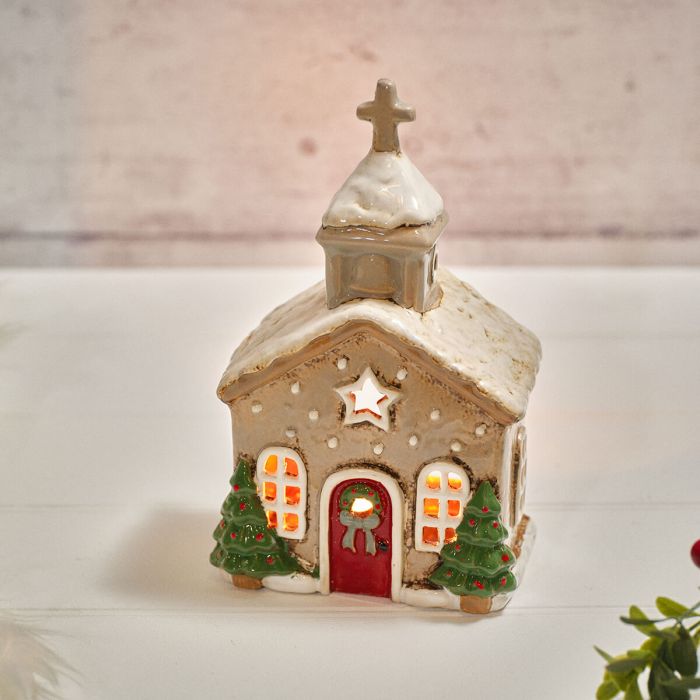 Holly cottage stoneware church tealight holder