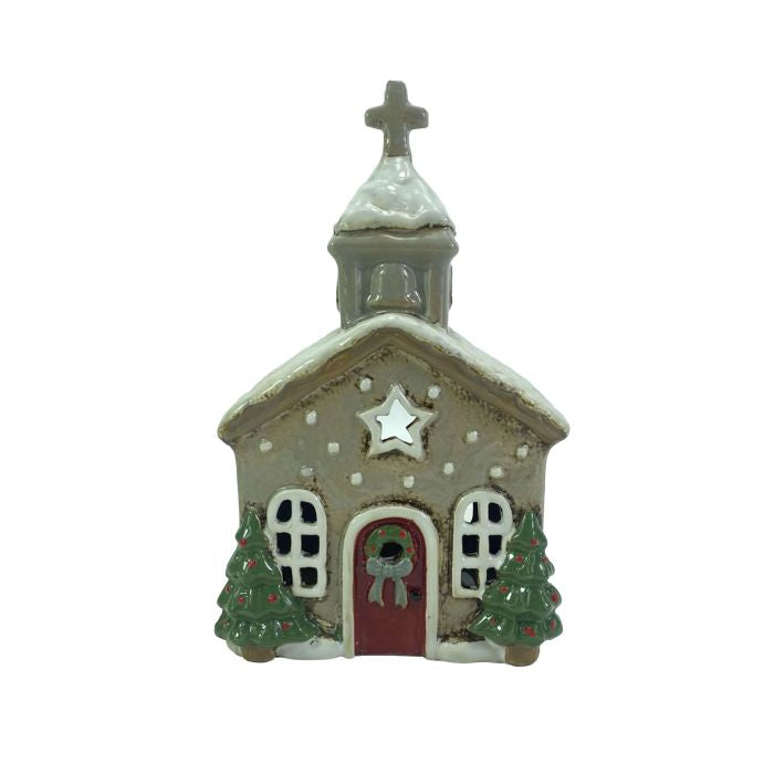 Holly cottage stoneware church tealight holder