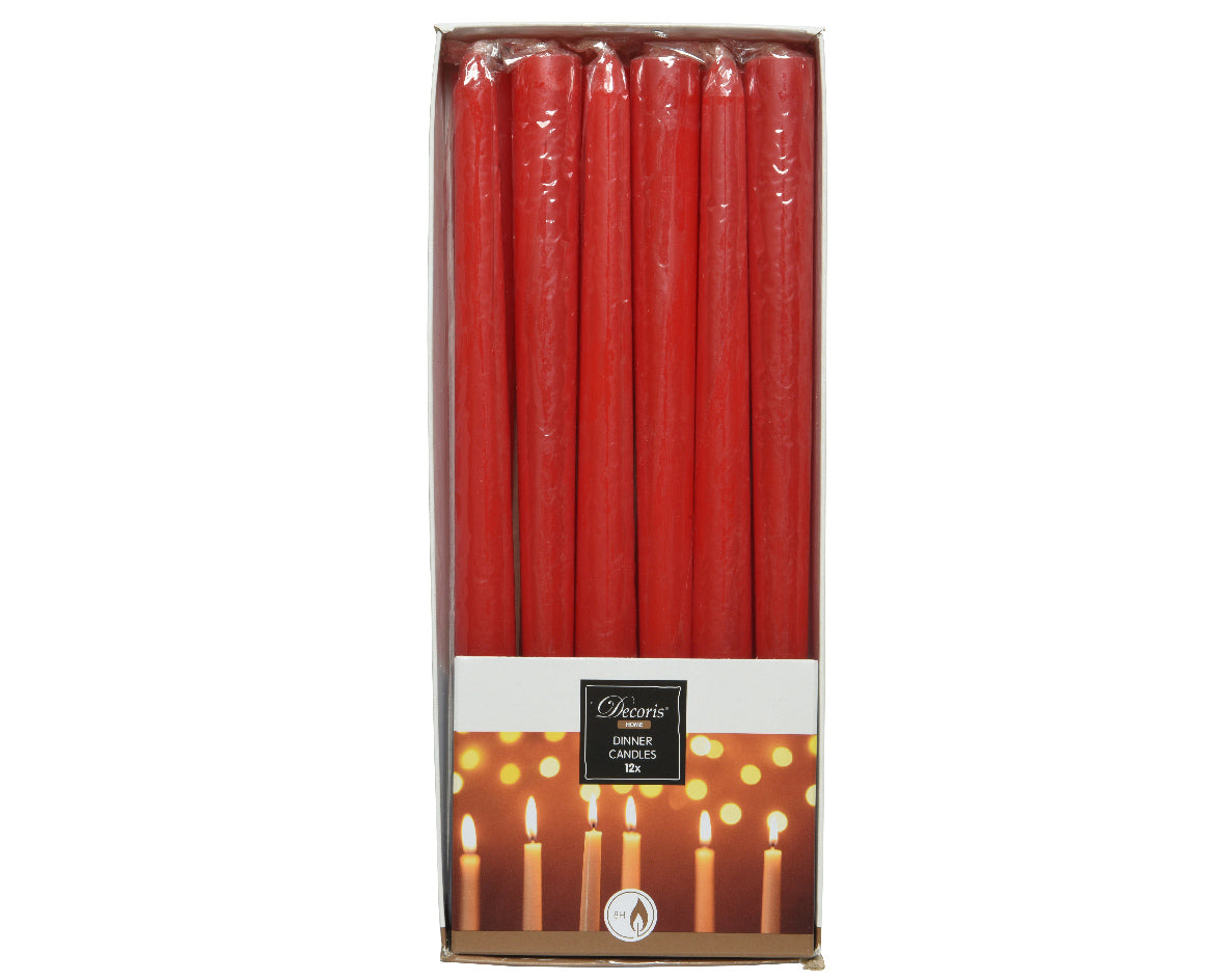 Christmas red wax dinner candles (Pack of 12)