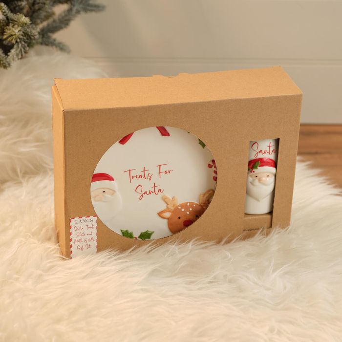 Santa treat plate and milk bottle gift box set